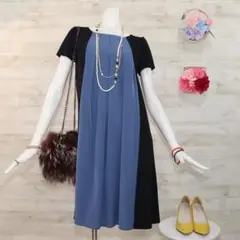 ANAYI アナイ プリーツドッキングワンピース ドレス M 黒×青 ほぼ未使用