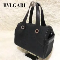 【良品】ブルガリ ロゴマニア ミニボストン ハンド シルバーリング ブラック
