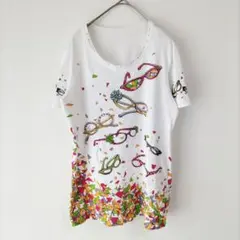 〈ヴィアファブリカ〉Ｔシャツ　白　ラインストーン　Aライン　М〜L