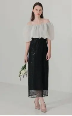 LEJA 2WAYオフショルダーパフスリーブロングドレス S