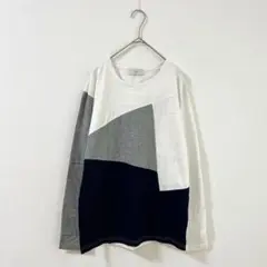 3875【417 エディフィス】ロンＴ　デザインカットソー　白　グレー　ネイビー