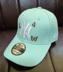 New Era 9FORTY ミント色キャップ バタフライ刺繍