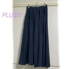 PLUSIV サイズ40 ネイビー プリーツ入り ガウチョパンツ
