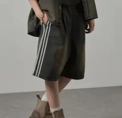 Alfred Alex ヴィンテージ加工サイドラインハーフデニムパンツ