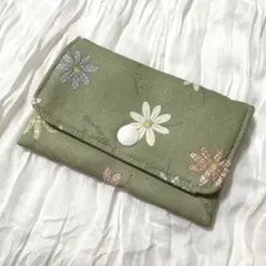 ハンドメイド*ミニポーチ*緑×花柄