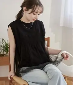 ANGIE チュールドッキングノースリーブT