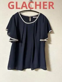 GLACHER ネイビーフレアスリーブシャツ
