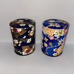 【美品】和風花柄円筒形缶2個セット【中身無し】空き缶　小物入れ　和柄インテリア