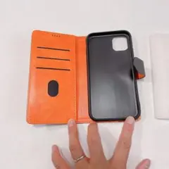 未使用　iPhone 11 ケース手帳型 黒　ブラック　オレンジ