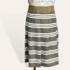 ❤️美品 fmt オリーブグリーン ドット ボーダー タックフレアスカート L