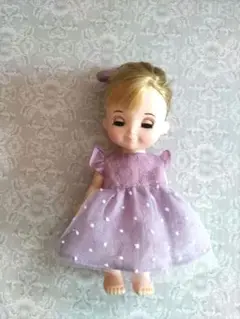 ソランちゃん　メルちゃん　バタフライレースのチュール付きワンピセット（パープル）