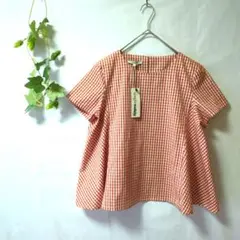 【新品タグ付き】ブラウス ギンガムチェック オレンジ×ホワイト