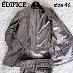 【EDIFICE】REDA生地 スーツ グレー グレンチェック 上下46 段返り