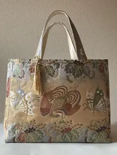 ☆お値下げ中☆ 帯(有職鳳桐文様)草木染リメイクハンドメイド