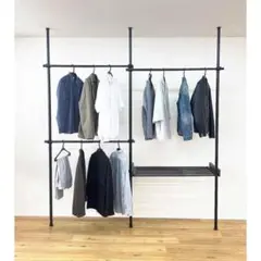 1835値下げハンガーラック トリプル＋棚付き 突っ張り伸縮 耐荷重240kg