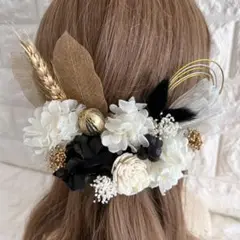 ブラックホワイト♡金箔付♡髪飾り ヘッドドレス 前撮り 成人式 卒業式 七五三