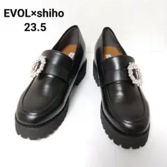 EVOL コラボ　厚底ローファー　ビジュー晴雨兼用　ブラック　23.5