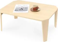 折りたたみテーブル 高さ32cm 組立不要 75×50×32cm オーク色