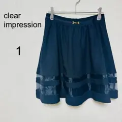 美品　クリアインプレッション　フレアミニスカート　ネイビー　飾りベルト