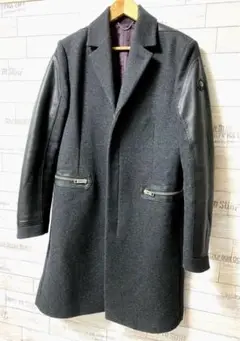 DIESEL 袖革ステンカラーコート メンズ M 限定品 美品 重宝 牛革