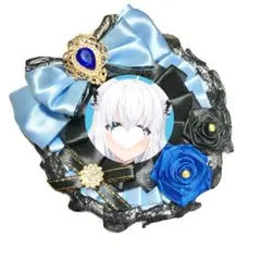 痛ロゼット ロゼット ハンドメイド 水色×黒レース
