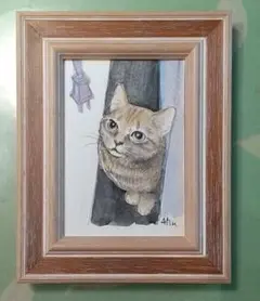 手描き猫の絵(あれなんだ?)額入り