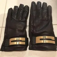 グッチ gucci レザーグローブ 革手袋 黒 茶色 ゴールド レザー