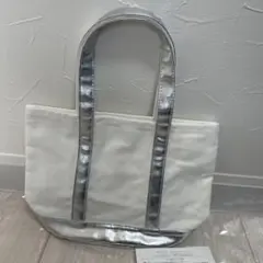 ホワイト シルバー トートバッグ ポーチ付き