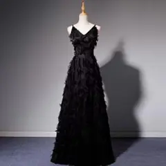 Mブラックドレス キャミソール ウエディングドレス ロングドレス 結婚式