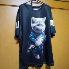 猫と魚のデザインTシャツ　XLサイズ