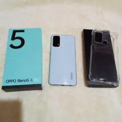 良品! OppoReno5A (水色) 初期フィルム貼付・カバー使用。おまけ付き