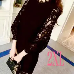 新品 ワンピ ドレス レース ひざ丈 膝丈 韓国 花柄 バルーン袖