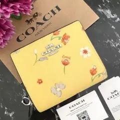 新品 COACH コーチ 折り財布 フラワー 花柄 イエロー