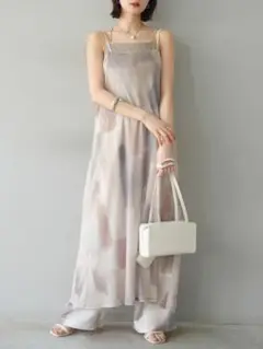 2点セット❣️水彩アートシアーキャミワンピース+パンツ エクリュ Lumier