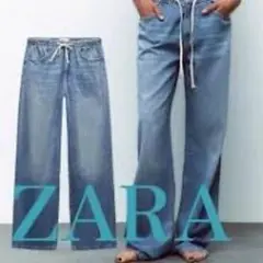 ZARA ザラ　ワイドデニムストレートパンツ 34 M フルレングス