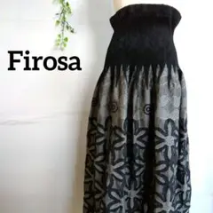 Firosa フィローサ フレアスカート ブラック グレー 花柄刺繍