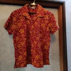 美品　日本製　和柄　花柄　唐草柄　 半袖シャツ 　赤と黄色 パゴン好きな方も