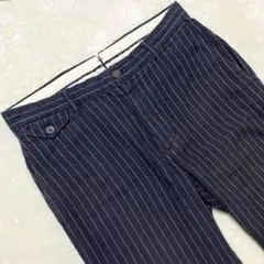 【美品✨】ポロラルフローレン 麻混 サイドアジャスター パンツ ストライプ 紺
