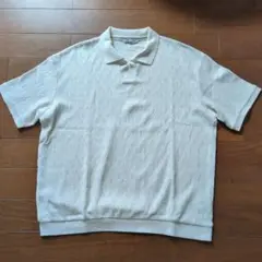 【 ZARA 】 クリームホワイト 編み柄 半袖ポロシャツ XL