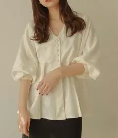 Alumu jacquard peplum button tops ブラウス