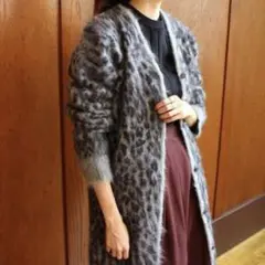 美品 Needles モヘヤ ロングカーディガン レオパード グレー×パープル
