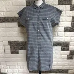 美品【マックレガー】McGREGORグレー ストライプ 半袖シャツワンピース