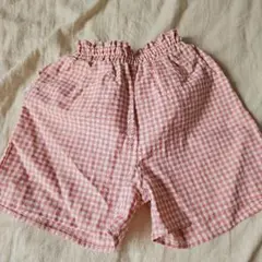 mamaraku フリル付きピンクチェックハーフパンツ 100cm