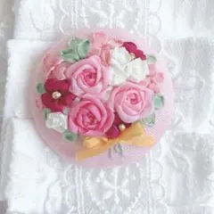 ＊リボン刺繍＊くるみボタン＊刺繍ブローチ＊秋バラの花束