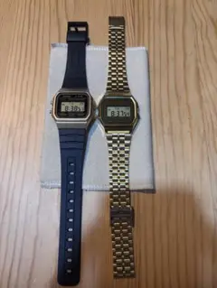 デジタル腕時計 黒と金色 2本セット