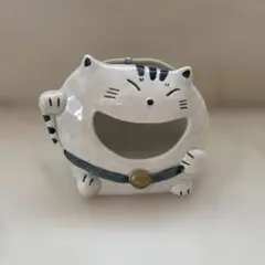 【未使用】猫 蚊取り線香ホルダー 陶器製 大笑い猫 金の鈴