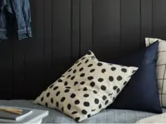 未使用 IKEA ODDNY クッションカバー オフホワイト/水玉模様 ブラック