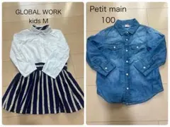 GLOBALWORK ワンピ Petitmainデニムシャツ 100