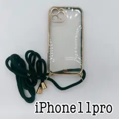 iPhone11pro クリア　ショルダーケース　オリーブ