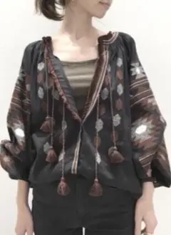 L'Appartement VITA KIN EMBROIDARYブラウス　黒